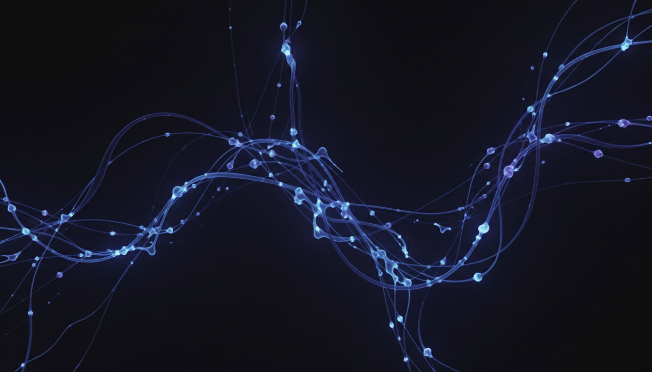 Abstract digital network background with subtle, glowing blue and purple lines forming an intricate,