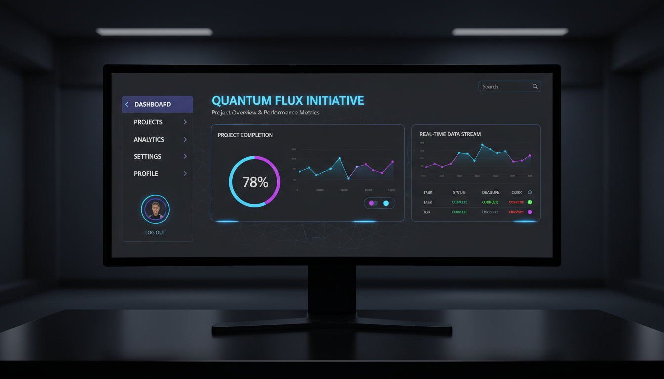 Modern dark-themed web design interface, showcasing a clean, responsive layout with subtle, almost i