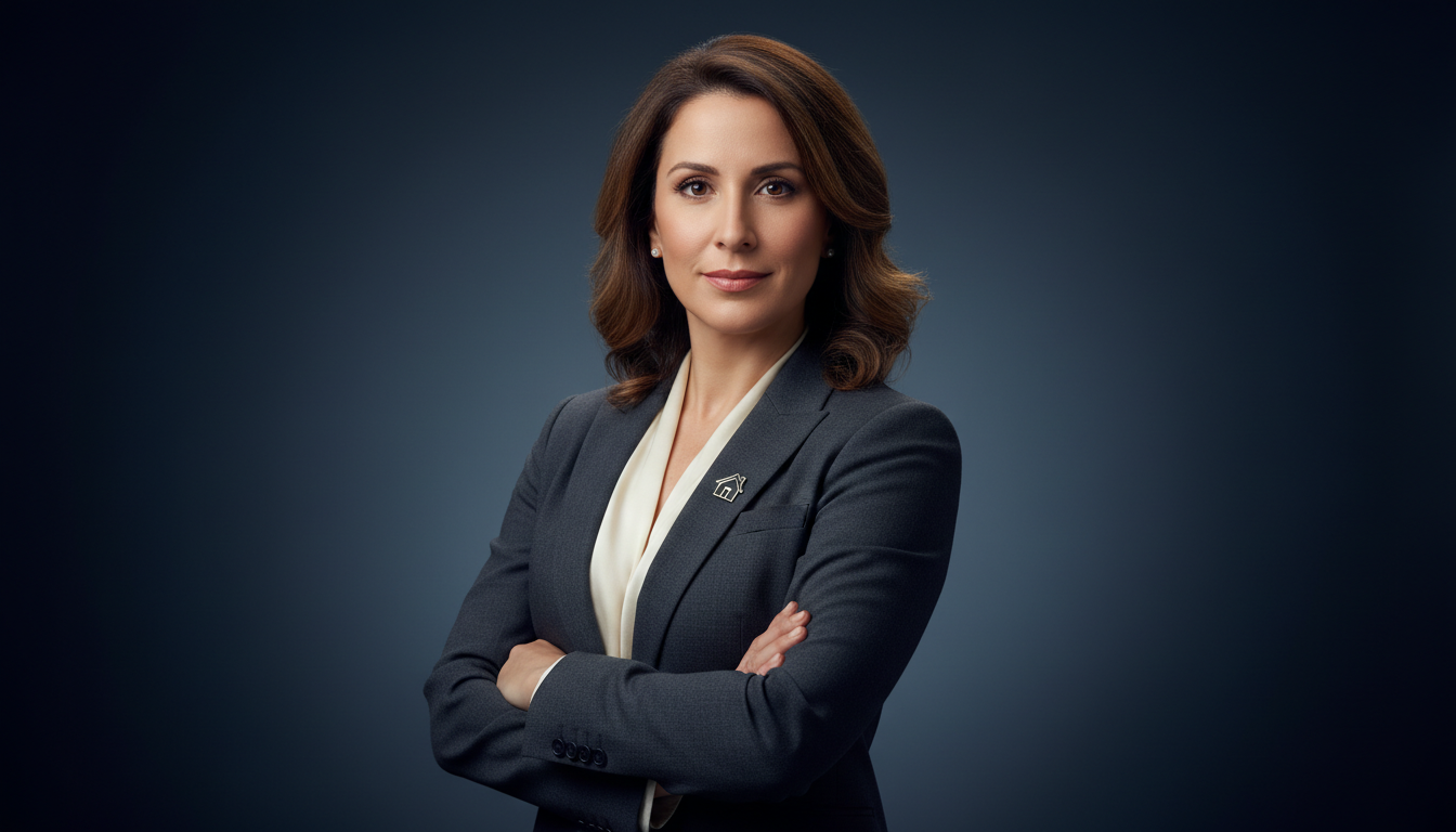 Professional headshot of a female entrepreneur running a local service business. Confident, modern, 