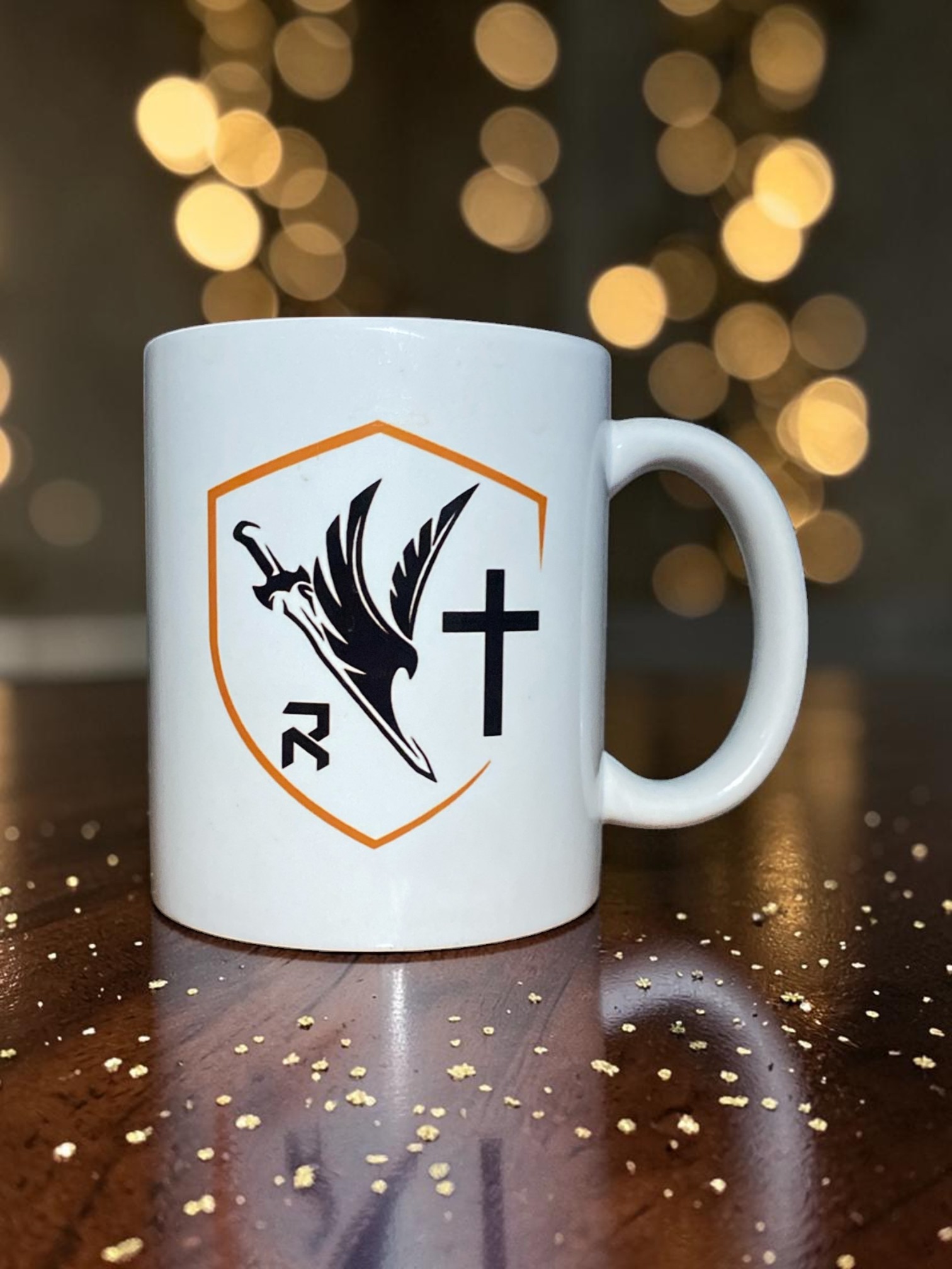 Professional company branded mug with logo, minimalistic and corporate style.