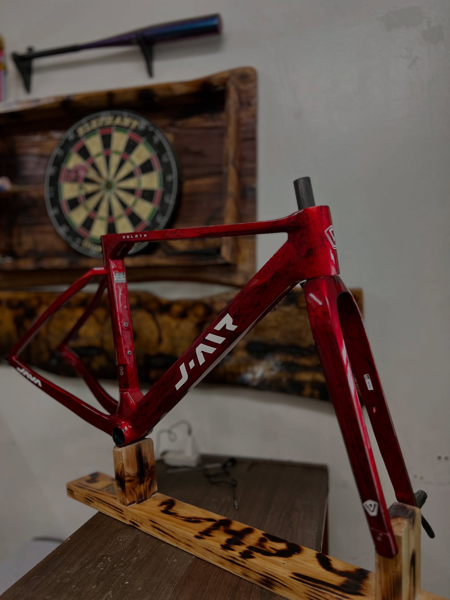 Bicycle frame being prepped for painting